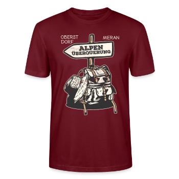 Alpenüberquerung Oberstdorf Meran E5 Fernwanderweg - Stanley/Stella Unisex Bio-T-Shirt CRAFTER - Burgunderrot - Vorne - Alina (178cm) & Michal (187cm)
