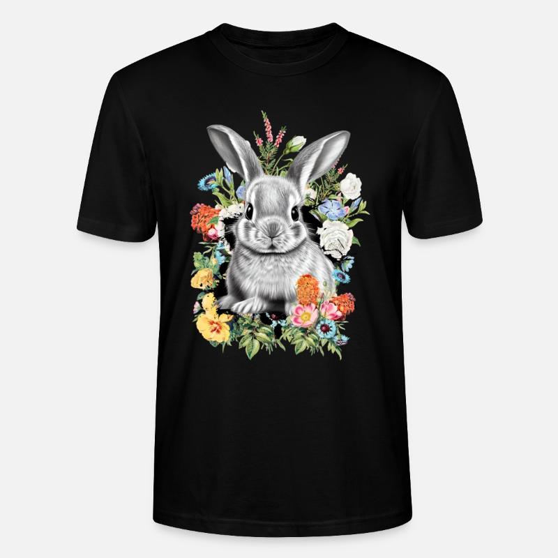 Rabbit Rabbit Flowers - Stanley/Stella CRAFTER Unisex Organic T-Shirt - black
