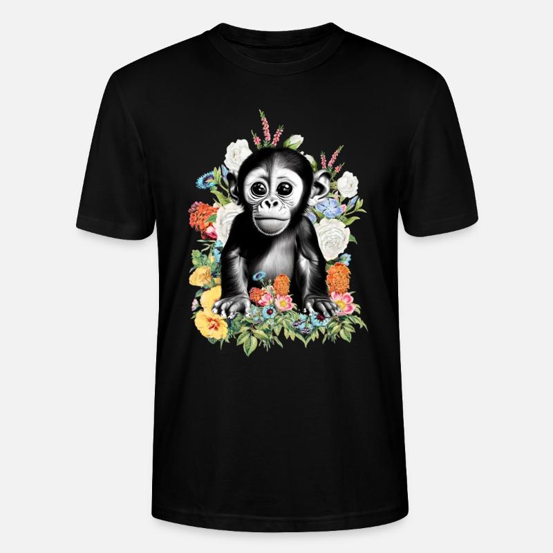 Affe Blumen - Stanley/Stella Unisex Bio-T-Shirt CRAFTER - Schwarz