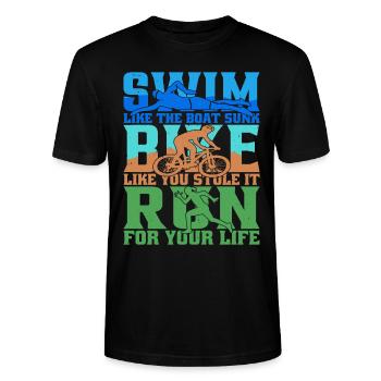 Swim Like The Boat Sunk, Bike Like You Stole It - Stanley/Stella Unisex Bio-T-Shirt CRAFTER - Schwarz - Vorne - Alina (178cm) & Michal (187cm)