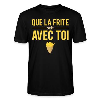 Que la frite soit avec toi fast food humour - T-shirt bio CRAFTER Stanley Stella Unisexe - noir - Devant - Alina (178cm) & Michal (187cm)