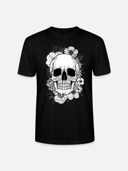 Skull with Flowers Art - Stanley/Stella CRAFTER Unisex Organic T-Shirt - black