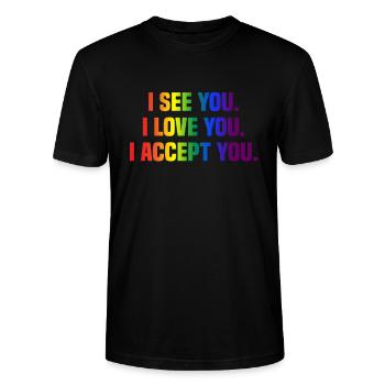 LGBTQ Lesbe Homosexuell Regenbogenflagge Stolz - Stanley/Stella Unisex Bio-T-Shirt CRAFTER - Schwarz - Vorne - Alina (178cm) & Michal (187cm)