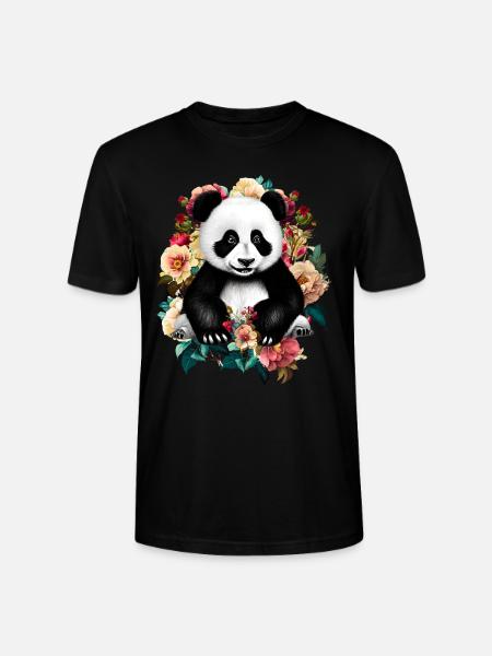 Panda Flowers - Stanley/Stella CRAFTER Unisex Organic T-Shirt - black
