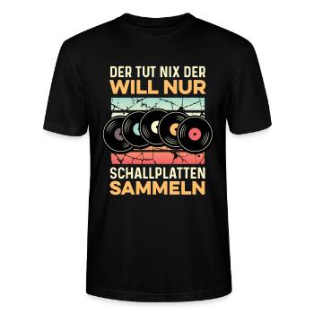 Retro Schallplatte - Stanley/Stella Unisex Bio-T-Shirt CRAFTER - Schwarz - Vorne - Alina (178cm) & Michal (187cm)