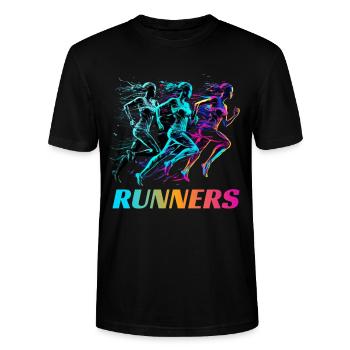 Dynamische Läufer Lauf Wettkampf - Stanley/Stella Unisex Bio-T-Shirt CRAFTER - Schwarz - Vorne - Alina (178cm) & Michal (187cm)
