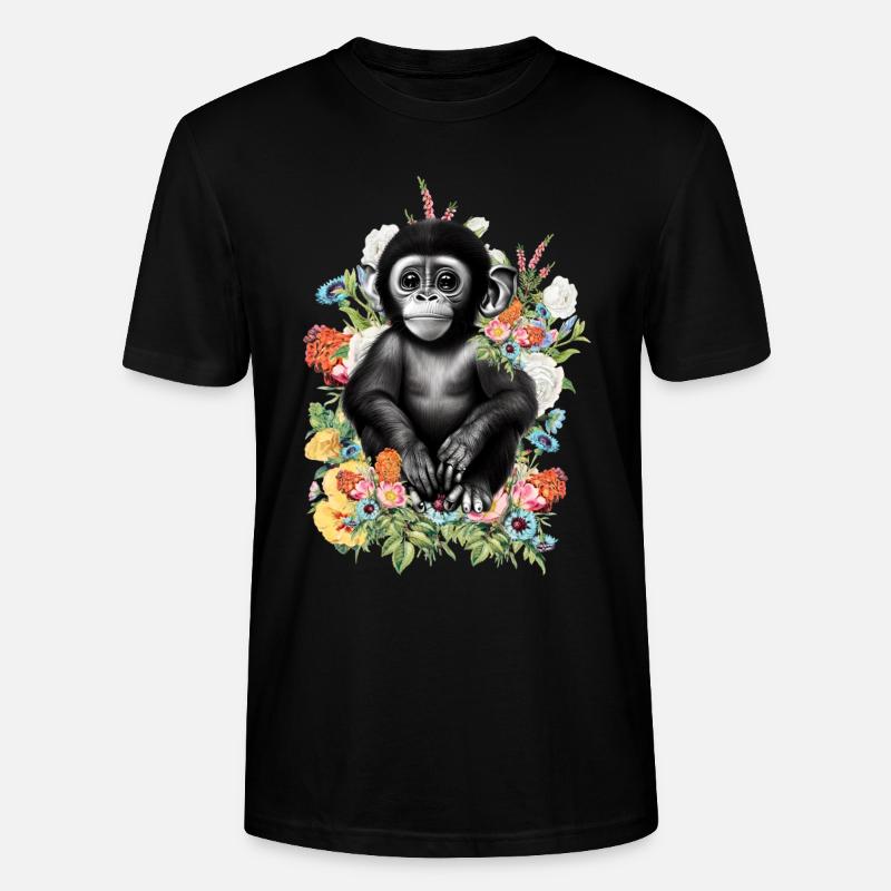 Affe Blumen - Stanley/Stella Unisex Bio-T-Shirt CRAFTER - Schwarz