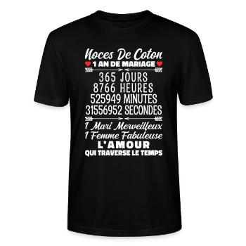 Noces De Coton 1 An De Mariage - T-shirt bio CRAFTER Stanley Stella Unisexe - noir - Devant - Alina (178cm) & Michal (187cm)