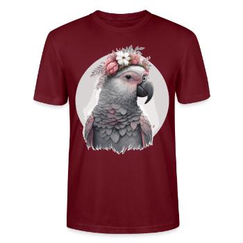 Aquarelle Africaine Gris Perroquet Fleur Cr - T-shirt bio CRAFTER Stanley Stella Unisexe - bordeaux - Devant - Alina (178cm) & Michal (187cm)