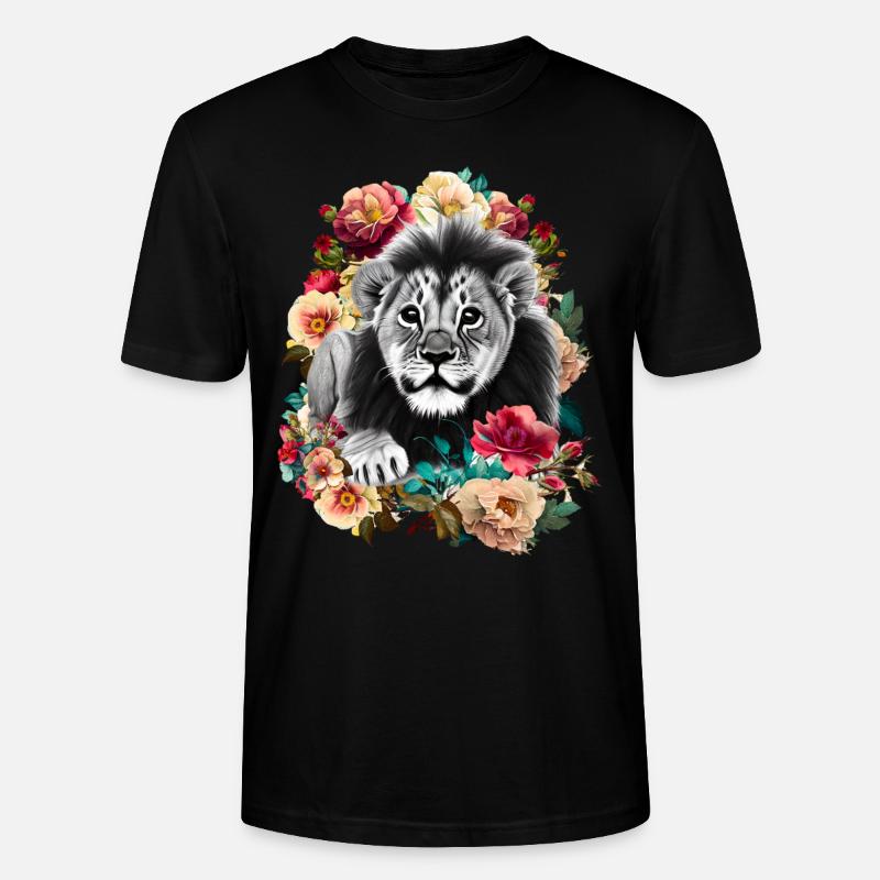 Löwe Blumen - Stanley/Stella Unisex Bio-T-Shirt CRAFTER - Schwarz