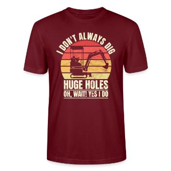 Retro Excavator Slogan Excavator Driver Construction Site - Stanley/Stella CRAFTER Unisex Organic T-Shirt - burgundy - Front - Alina (178cm) & Michal (187cm)