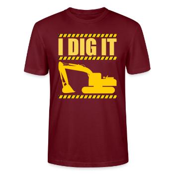 Retro Excavator Slogan Excavator Driver Construction Site - Stanley/Stella CRAFTER Unisex Organic T-Shirt - burgundy - Front - Alina (178cm) & Michal (187cm)