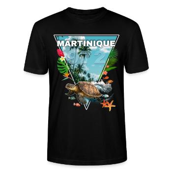 Martinique 972 Fleurs Tropicales Tortue Cadeau - T-shirt bio CRAFTER Stanley Stella Unisexe - noir - Devant - Alina (178cm) & Michal (187cm)