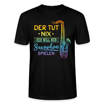He Doesn't Do Anything Just Wants To Play The Saxo - Stanley/Stella Unisex Bio-T-Shirt CRAFTER - Schwarz - Vorne - Alina (178cm) & Michal (187cm)