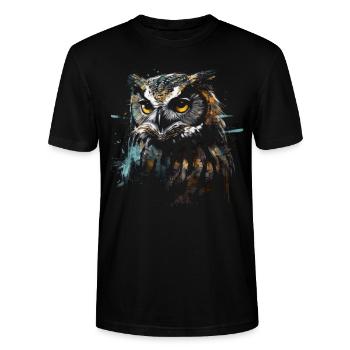 Owl Night Bird Bird Animal Gift Art - Stanley/Stella CRAFTER Unisex Organic T-Shirt - black - Front - Alina (178cm) & Michal (187cm)