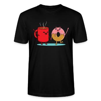 Coffee Love Donut - T-shirt bio CRAFTER Stanley Stella Unisexe - noir - Devant - Alina (178cm) & Michal (187cm)