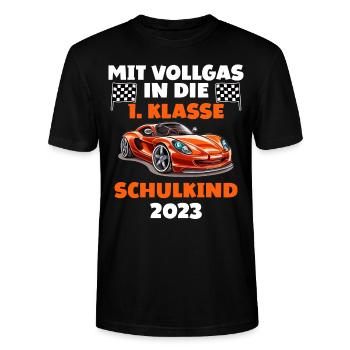 Mit Vollgas in 1. Klasse Endlich Schulkind 2023 - Stanley/Stella Unisex Bio-T-Shirt CRAFTER - Schwarz - Vorne - Alina (178cm) & Michal (187cm)