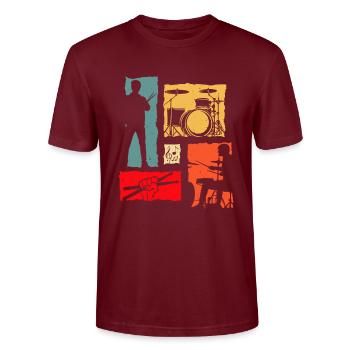 Batterie Retro Batteur Joueur de batterie vintage - T-shirt bio CRAFTER Stanley Stella Unisexe - bordeaux - Devant - Alina (178cm) & Michal (187cm)