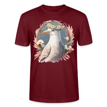 Mouette Fleur Couronne Floral Oiseaux de mer - T-shirt bio CRAFTER Stanley Stella Unisexe - bordeaux - Devant - Alina (178cm) & Michal (187cm)