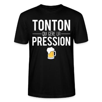 Tonton qui gère la pression mousse pression humour - T-shirt bio CRAFTER Stanley Stella Unisexe - noir - Devant - Alina (178cm) & Michal (187cm)