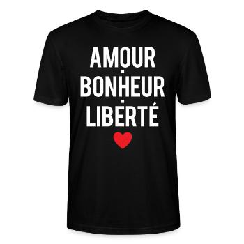 Amour bonheur liberté expression - T-shirt bio CRAFTER Stanley Stella Unisexe - noir - Devant - Alina (178cm) & Michal (187cm)