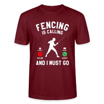 L’escrime appelle et je dois aller escrimeur à l’épée - T-shirt bio CRAFTER Stanley Stella Unisexe - bordeaux - Devant - Alina (178cm) & Michal (187cm)