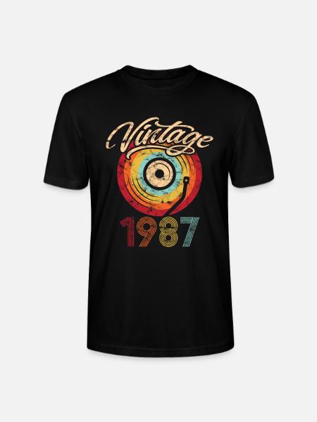 1987 Verjaardag Vinyl Vintage - Stanley/Stella Uniseks bio-T-shirt CRAFTER - zwart