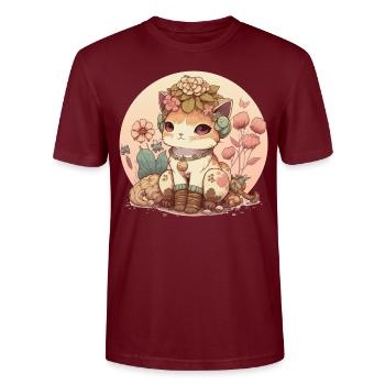 Cottagecore Cute Baby Cat Kitten Flower Anime Sola - Stanley/Stella CRAFTER Unisex Organic T-Shirt - burgundy - Front - Alina (178cm) & Michal (187cm)