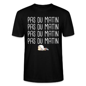 Pas du matin je déteste le matin réveil humour - T-shirt bio CRAFTER Stanley Stella Unisexe - noir - Devant - Alina (178cm) & Michal (187cm)