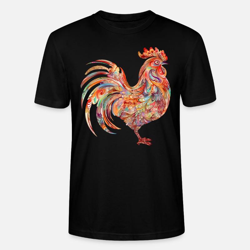 Lebendiger blumiger bunter Hahn - Stanley/Stella Unisex Bio-T-Shirt CRAFTER - Schwarz