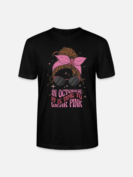 Oktober tid att bära rosa bröstcancer - Ekologisk T-shirt CRAFTER unisex från Stanley/Stella - svart