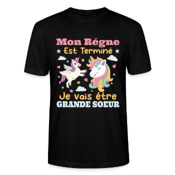 Annonce Grossesse Futur Grande Soeur Cadeau - T-shirt bio CRAFTER Stanley Stella Unisexe - noir - Devant - Alina (178cm) & Michal (187cm)