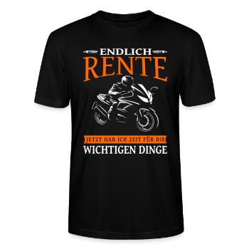 Endlich Rente Motorrad Biker Opa - Motorradfahrer - Stanley/Stella Unisex Bio-T-Shirt CRAFTER - Schwarz - Vorne - Alina (178cm) & Michal (187cm)