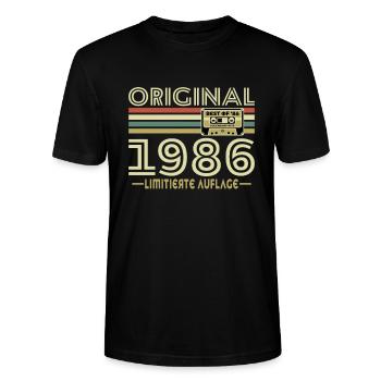Original 1986 Jahrgang Vintage Geburtstag Retro - Stanley/Stella Unisex Bio-T-Shirt CRAFTER - Schwarz - Vorne - Alina (178cm) & Michal (187cm)