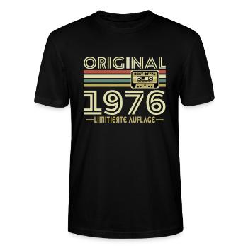 Original 1976 Jahrgang Vintage Geburtstag Retro - Stanley/Stella Unisex Bio-T-Shirt CRAFTER - Schwarz - Vorne - Alina (178cm) & Michal (187cm)