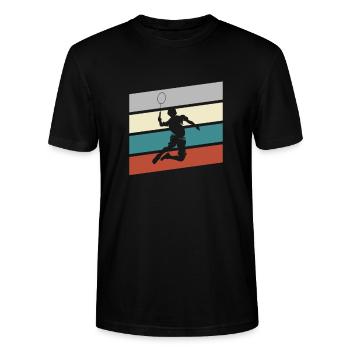 Badminton Retro - Stanley/Stella Unisex Bio-T-Shirt CRAFTER - Schwarz - Vorne - Alina (178cm) & Michal (187cm)