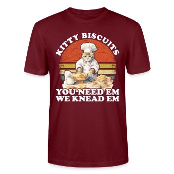 Kitty Biscuits Cat Cat Biscuits Baker Baker - Stanley/Stella CRAFTER Unisex Organic T-Shirt - burgundy - Front - Alina (178cm) & Michal (187cm)