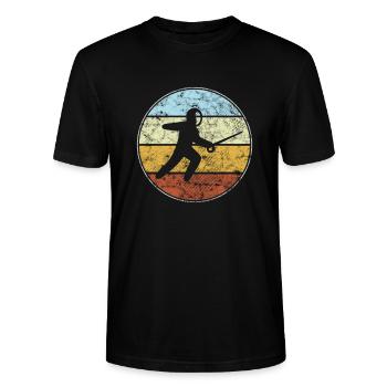 Fechten Retro - Stanley/Stella Unisex Bio-T-Shirt CRAFTER - Schwarz - Vorne - Alina (178cm) & Michal (187cm)