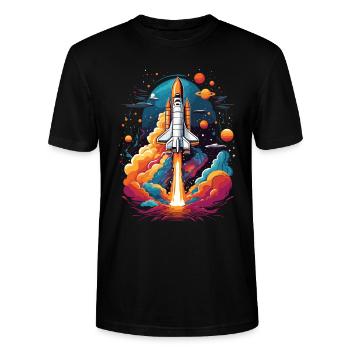 Astronaute de la navette spatiale Rocket Space Adventure - T-shirt bio CRAFTER Stanley Stella Unisexe - noir - Devant - Alina (178cm) & Michal (187cm)
