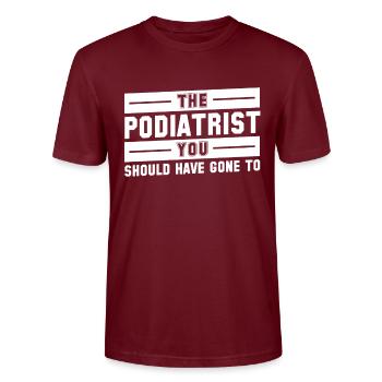 Podiatrist Chiropody Pedicure Podiatry Gifts - Stanley/Stella CRAFTER Unisex Organic T-Shirt - burgundy - Front - Alina (178cm) & Michal (187cm)