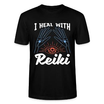 Reiki I Heal With Reiki Meditation Energy Healing - Stanley/Stella CRAFTER Unisex Organic T-Shirt - black - Front - Alina (178cm) & Michal (187cm)