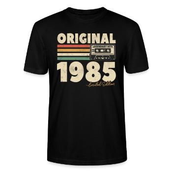Vintage 1985 gave - Stanley Stella CRAFTER unisex økologisk-T-shirt - sort - Foran - Alina (178cm) & Michal (187cm)