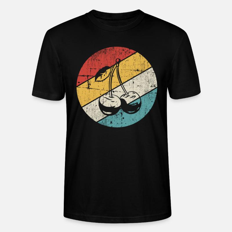 Cherry Retro Fruit Fruit Round - Stanley/Stella CRAFTER Unisex Organic T-Shirt - black