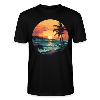 Strand Sonnenuntergang - Stanley/Stella Unisex Bio-T-Shirt CRAFTER - Schwarz - Vorne - Alina (178cm) & Michal (187cm)