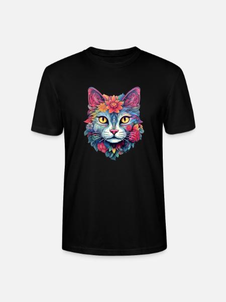 Katze Ästhetisches Blumen-Design - Stanley/Stella Unisex Bio-T-Shirt CRAFTER - Schwarz