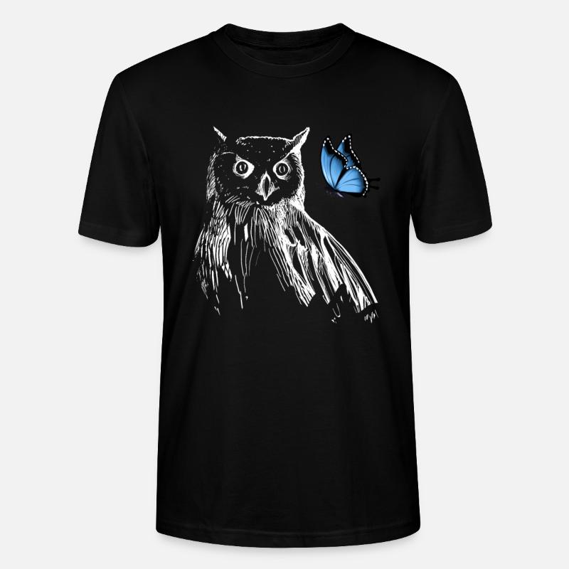 Eule mit Schmetterling - Stanley/Stella Unisex Bio-T-Shirt CRAFTER - Schwarz