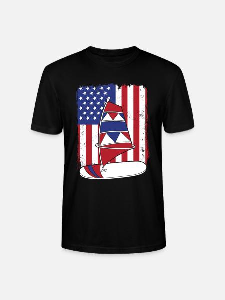 Windsurfing American Flag Wellenreiter Surfer - Stanley/Stella CRAFTER Unisex Organic T-Shirt - black