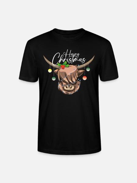 Hairy Christmas Highland Cow - Stanley/Stella CRAFTER Unisex Organic T-Shirt - black