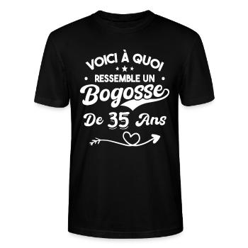Bogosse 35 ans Cadeau Humour Anniversaire 35 ans - T-shirt bio CRAFTER Stanley Stella Unisexe - noir - Devant - Alina (178cm) & Michal (187cm)