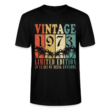 1973 Vintage Anniversaire Année de naissance 1973 Cadeau - T-shirt bio CRAFTER Stanley Stella Unisexe - noir - Devant - Alina (178cm) & Michal (187cm)